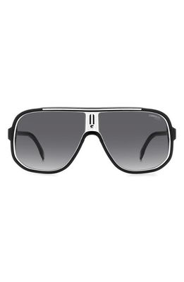 Carrera Eyewear 63mm Oversize Rectangular Navigator Sunglasses in Black White/Grey Shaded