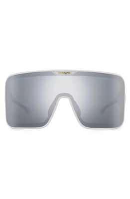 Carrera Eyewear FLAGLAB 15 99mm Shield Sunglasses in White/Silver Mirror
