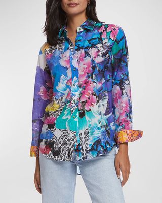 Carrie Floral-Print Button-Down Voile Shirt
