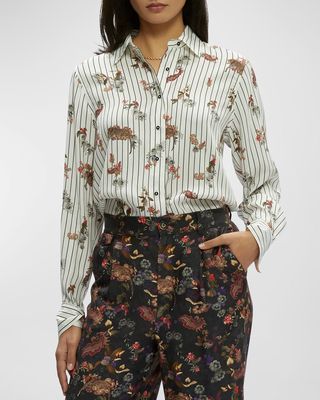 Carrie Striped Floral-Print Button-Down Shirt
