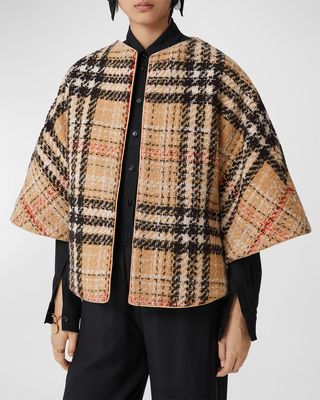 Carrie Tweed Check Cashmere-Blend Cape