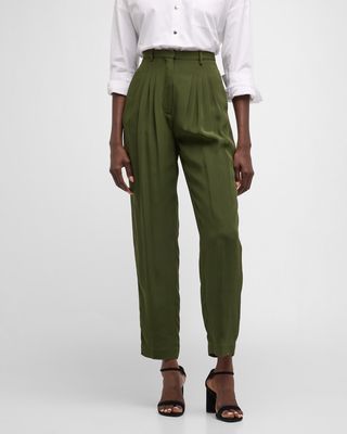 Carrot Multi-Pleated Straight-Leg Ankle Trousers