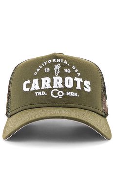 Carrots Trademark Trucker Hat in Olive.