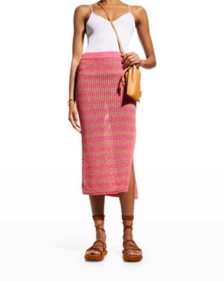 Carson Striped Open-Knit Midi Skirt