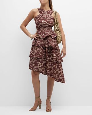 Carson Tiered Ruffle Printed Midi Dress