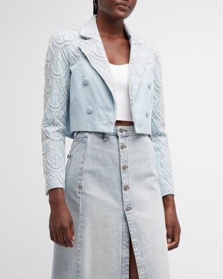 Carterio Faux-Pearl Embroidered Crop Blazer