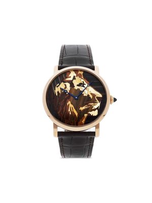 Cartier 2014 pre-owned Rotonde Straw Marquetry Lion Limited Edition 42mm - Black