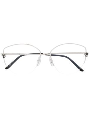 Cartier Eyewear logo-plaque round-frame glasses - Silver