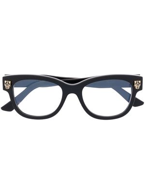 Cartier Eyewear Panther-plaque rectangle-frame glasses - Black