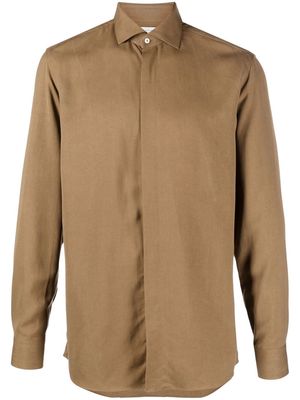 Caruso long-sleeve lyocell shirt - Brown