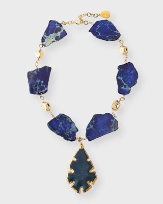 Carved Blue Pendant Necklace
