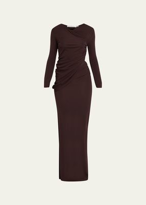 Carved Fold Up Cutout Long-Sleeve Maxi Dress