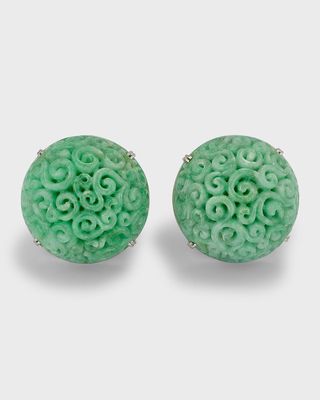 Carved Green Jadeite Stud Earrings