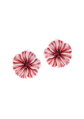 Carved Pink Quartzite, Icy Quartzite & Rhodolite Flower Stud Earrings