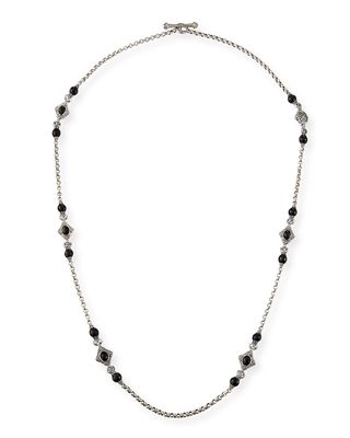 Carved Sterling Silver & Black Onyx Station Necklace, 36"L