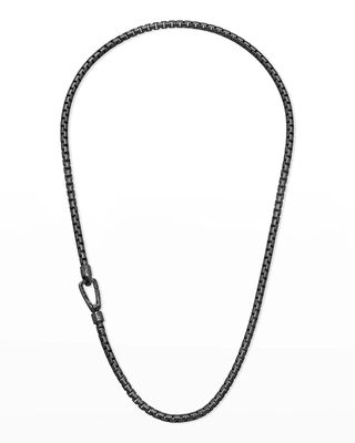 Carved Tubular Burnished Silver Necklace with Matte Chain and Polished Clasp, 24"L