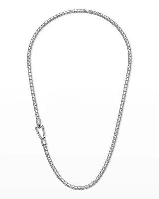 Carved Tubular White Polished Silver Necklace with Matte Chain and Polished Clasp, 20"L