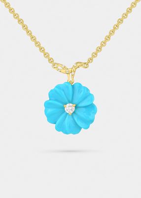 Carved Turquoise Flower Pendant with Diamonds
