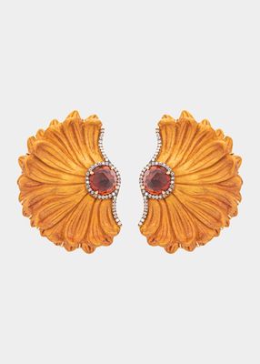 Carved Wood Earrings with Diamonds and Citrine