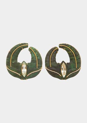 Carved Wood Earrings with Diamonds and Prasiolite