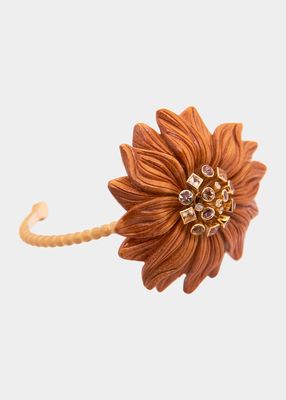 Carved Wood Flower Bracelet with Diamond and Imperial Topaz