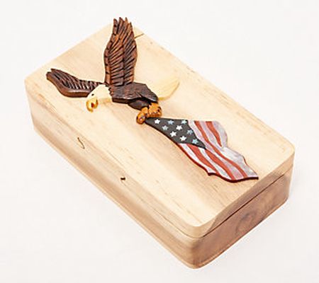 Carver Dan's Mother of Pearl Eagle and Flag Puzzle Box