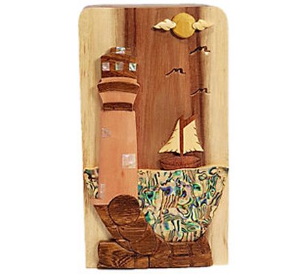 Carver Dan's Mother of Pearl Lighthouse Puzzle Box with Magnet