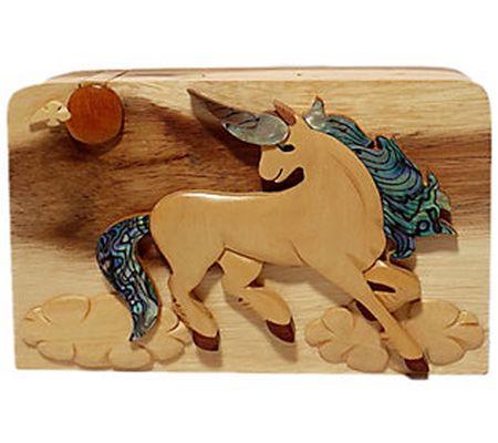 Carver Dan's Mother of Pearl Unicorn Puzzle Box with Magnets