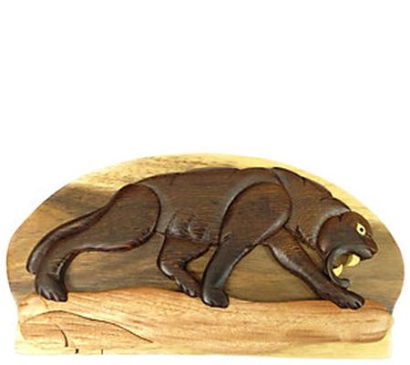 Carver Dan's Panther Puzzle Box with Magnet Clo sures