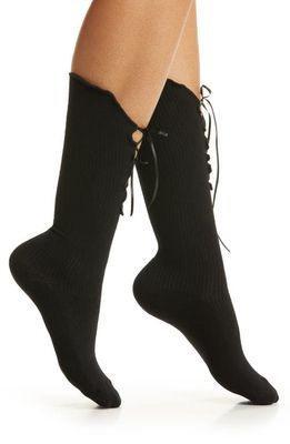 Casa Clara Lacey Lace-Up Crew Socks in Black