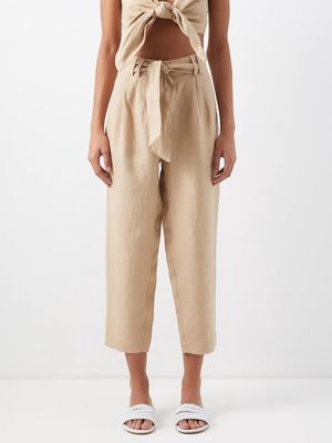 Casa Raki - Aurora High-waist Cropped Linen Trousers - Womens - Taupe