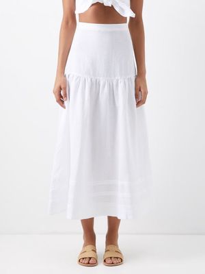 Casa Raki - Carmen Linen Maxi Skirt - Womens - Optical White