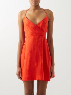 Casa Raki - Ofelia Bow-back Organic-linen Dress - Womens - Mid Red
