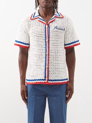 Casablanca - Aiiiiiir-patch Cotton-crochet Short-sleeved Shirt - Mens - White