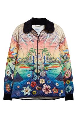 Casablanca Airplane Print Quilted Hunting Jacket in Blue Multi