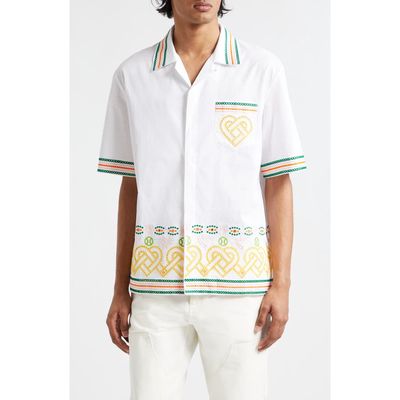 Casablanca Broderie Anglaise Embroidered Camp Shirt in White