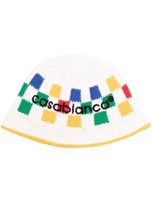 Casablanca checked crochet-knit bucket hat - White