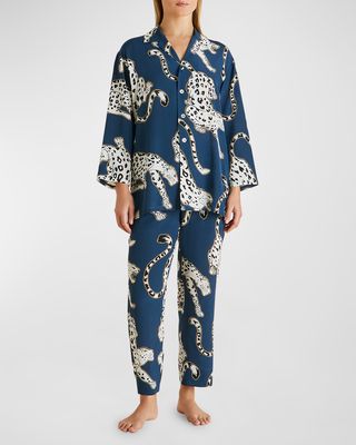 Casablanca Cropped Animal-Print Silk Pajama Set