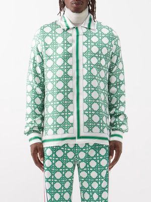 Casablanca - Cuban-collar Silk-print Shirt - Mens - Green Multi