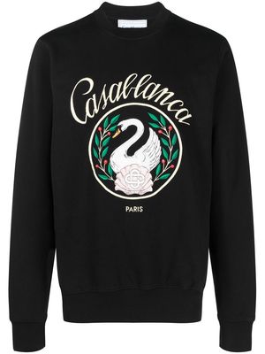 Casablanca Emblem de Cygne-embroidered crew neck sweatshirt - Black