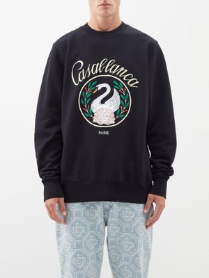Casablanca - Emblem De Cygne Organic-cotton Sweatshirt - Mens - Black Multi