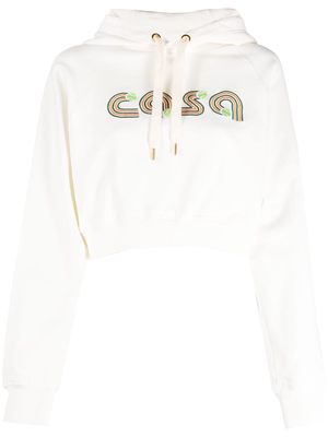 Casablanca embroidered-logo drawstring hoodie - White