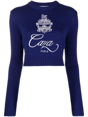 Casablanca embroidered-logo ribbed knit top - Blue