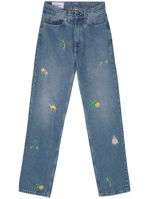 Casablanca embroidered-motif straight-leg jeans - Blue