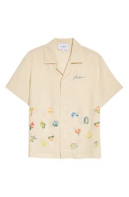 Casablanca Embroidered Short Sleeve Silk Camp Shirt in Casa Icons