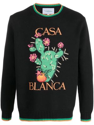 Casablanca floral-intarsia crew-neck jumper - Black