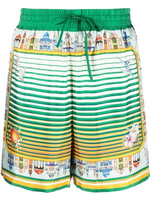 Casablanca graphic-print silk shorts - Green