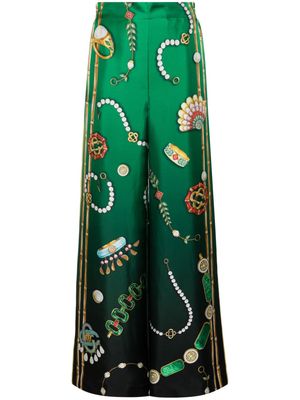 Casablanca graphic-print silk trousers - Green
