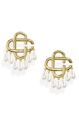 Casablanca Imitation Pearl Monogram Earrings in Gold