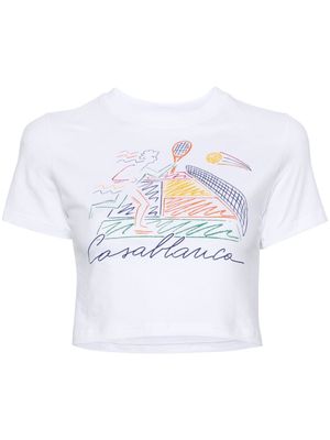 Casablanca Jue de Crayon-print cropped T-shirt - White